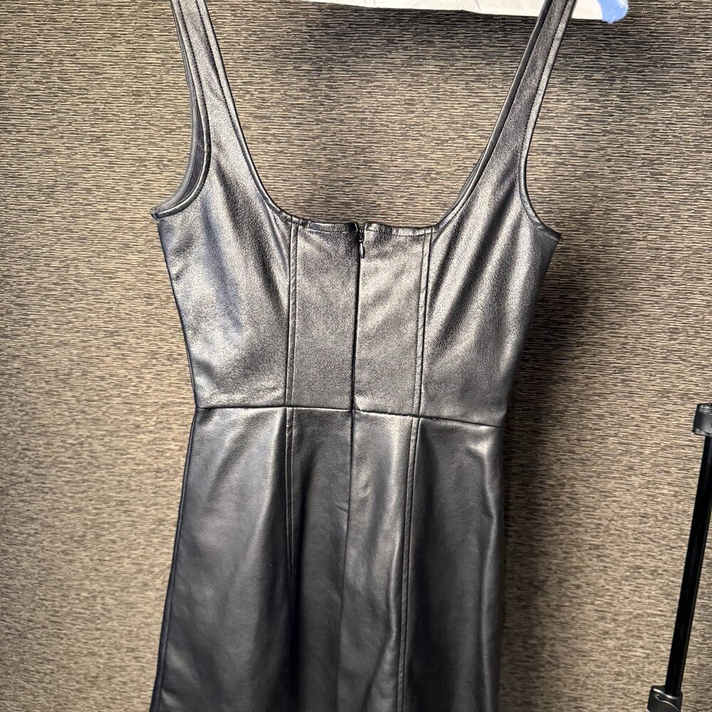Faux Leather Sleeveless Fit & Flare Mini Dress - Picture 2 of 3